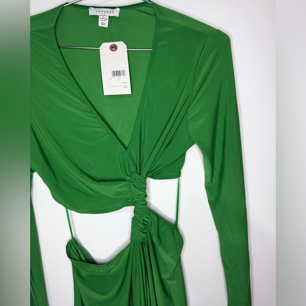 Topshop NWT Green Long Sleeve Twist-Front Cutout Mini Dress - Picture 5 of 8